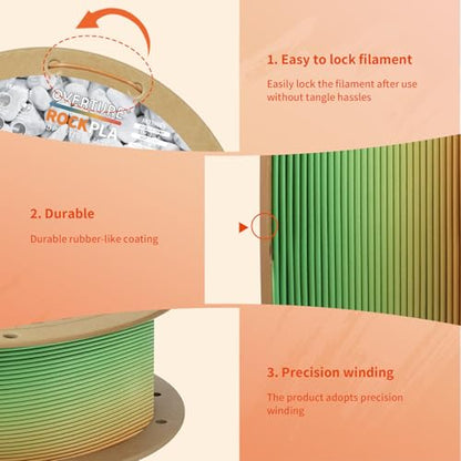 OVERTURE Rock PLA Filament 1.75mm, Marble PLA 3D Printer Filament 1kg Spool (2.2lbs), Dimensional Accuracy +/- 0.02 mm, Fit Most FDM Printer (Rock Rainbow)