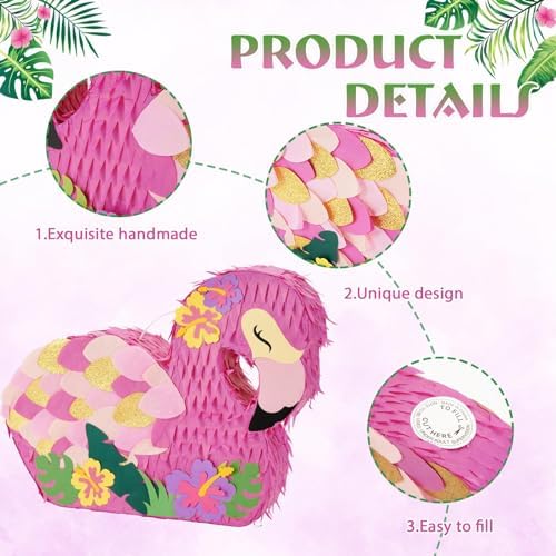 WERNNSAI Flamingo Piñata - Pink Piñata Bundle with Blindfold and Bat for Girls Kids Tropical Flamingo Theme Birthday Party Supplies Summer Pool Party Decorations for Fiestas Baby Shower