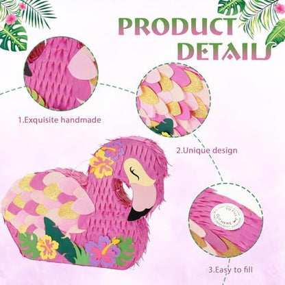 WERNNSAI Flamingo Piñata - Pink Piñata Bundle with Blindfold and Bat for Girls Kids Tropical Flamingo Theme Birthday Party Supplies Summer Pool Party Decorations for Fiestas Baby Shower
