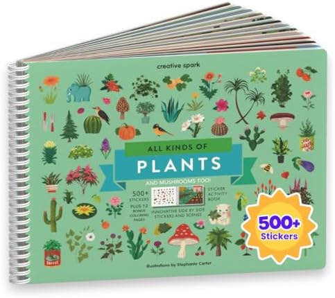 Cupkin Plants and Mushroom Sticker Book Activity for Kids, Toddler Airplane Travel Essentials, 500+ Nature Stickers for Kids + 12 Scenes + 12 Coloring Book Pages, Childrens Crafts for Ages 2-8