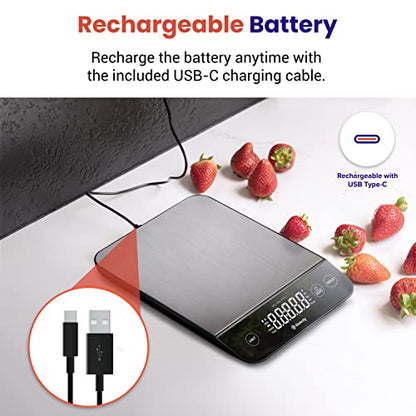 Etekcity Food Kitchen Scale 22lb, Digital Weight Grams and Oz for Weight Loss, Baking and Cooking, 0.05oz/1g Precise Graduation,5 Weight Units, IPX6 Waterproof, USB Rechargeable,304 Stainless Steel