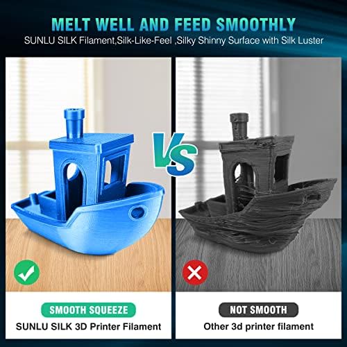 SUNLU 3D Printer Filament Bundle, PLA+ Silk Filament Multicolor 1.75mm, Individually Vacuum Packed, 250G Spool, 8 Rolls, 2kg in Total, Black+White+Light Gold+Silver+Brass+Red Copper+Blue+Green