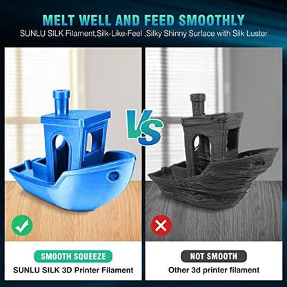 SUNLU 3D Printer Filament Bundle, PLA+ Silk Filament Multicolor 1.75mm, Individually Vacuum Packed, 250G Spool, 8 Rolls, 2kg in Total, Black+White+Light Gold+Silver+Brass+Red Copper+Blue+Green