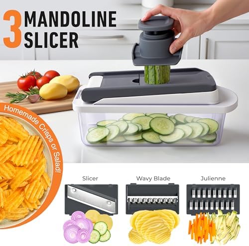 Mueller Pro-Series 10-in-1, 8 Blade Vegetable Chopper, Mandoline Slicer, Food Chopper with Container, Fruit Slicer, Kitchen Gadgets & Accessories, Home Essentials