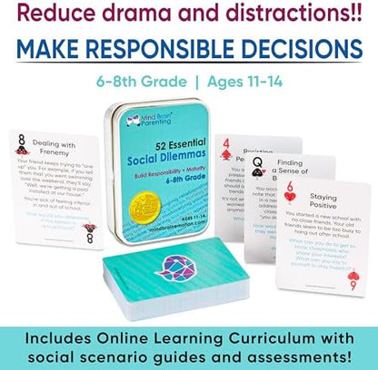 52 Essential Social Dilemmas: Skills for Kids & Teens to Thrive in Middle School - Conversation Cards Created by Teachers & Counselors for Family, Classroom, Counseling, Therapy Game (6-8 Grade)