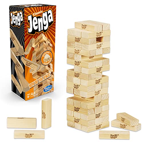 Jenga Game | The Original Wood Block Game with Genuine Hardwood Blocks | Stacking Tower Game | Ages 6+ | 1 or More Players | Party Games for Kids | Family Games