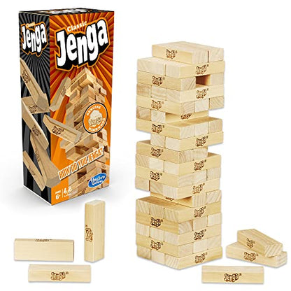 Jenga Game | The Original Wood Block Game with Genuine Hardwood Blocks | Stacking Tower Game | Ages 6+ | 1 or More Players | Party Games for Kids | Family Games