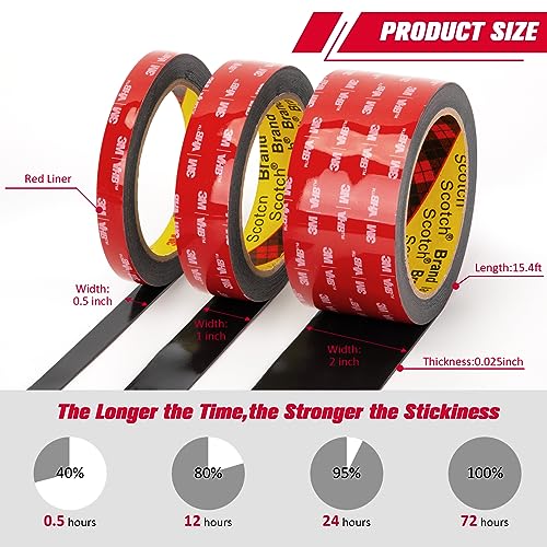 3M Double Sided VHB Tape 1" x 15.4 Ft, Heavy Duty Mounting Tape, Black 5925 Foam Tape Strong Adhesive Waterproof for Automotive Car Décor Home Office Logos Indoor Outdoor, 0.025in Thick