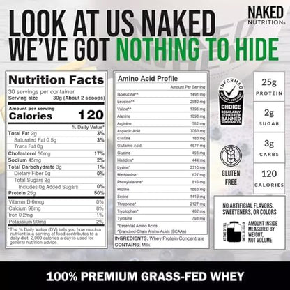 NAKED Whey 2LB 100% Grass Fed Whey Protein Powder - Only 1 Ingredient, Unflavored Whey Protein, Undenatured, Gluten Free, Soy Free, No GMOs, No Preservatives