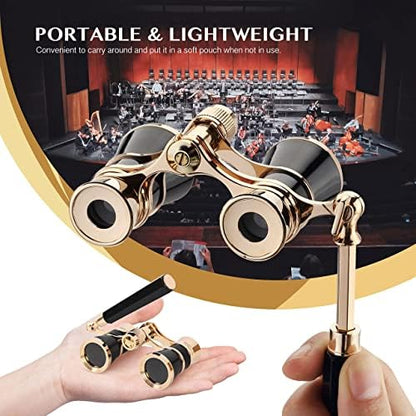 Yourelexit® Opera Glasses Binoculars 3X25 Lorgnette Theater Glasses Optical BK9 Mini Compact Lightweight Built-in Foldable Adjustable Handle Vintage for Adults Kids Women in Musical Concert Cinema