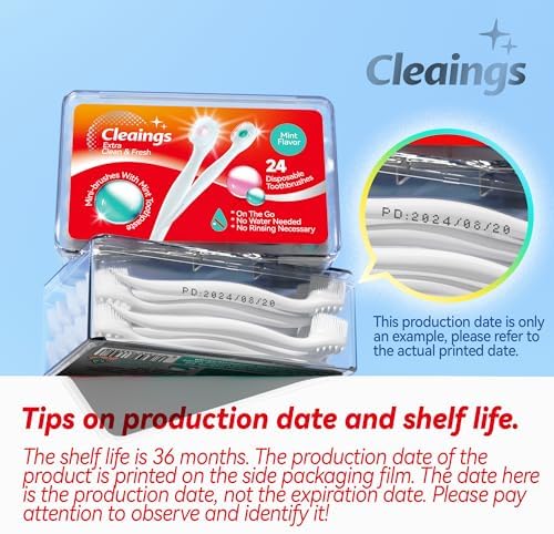 cleaings® Mini Brushes-Disposable Toothbrushes with Toothpaste and Pick for Work or Travel, 24 Count (Mixed Flavor（Pack of 5）)