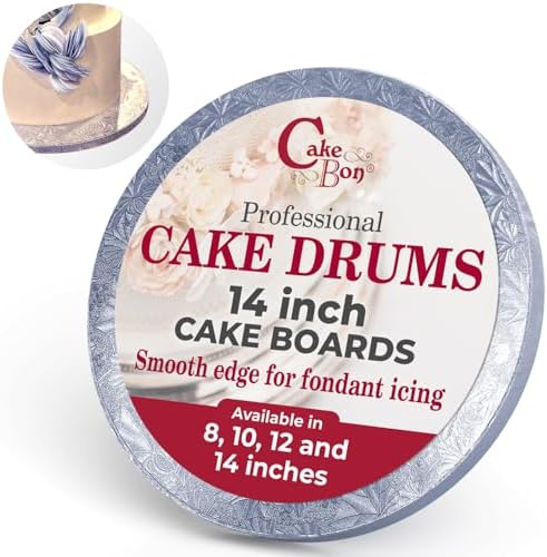 Cakebon Cake Boards - Sturdy 1/2 Inch Thick Drums - 14 Inch Professional Smooth Straight Edges Silver 12-Pack