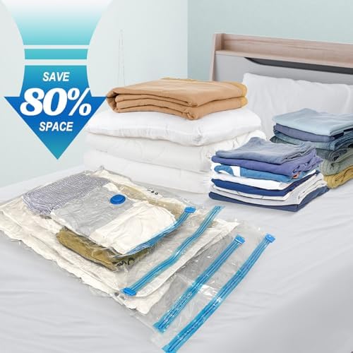 10 Pack Jumbo Vacuum Storage Bags with Hand Pump, Plastic Packaging Bags, 80% Space Saver Vacuum Seal Bags for Clothing, Travel Lugggage, Blankets, Comforters