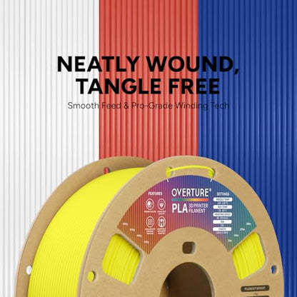 OVERTURE PLA Filament 1.75mm, Neatly Wound 3D Printer Filament 1kg Spool (2.2lbs), Dimensional Accuracy +/- 0.02 mm, Fit Most FDM 3D Printers (Highlight Yellow)
