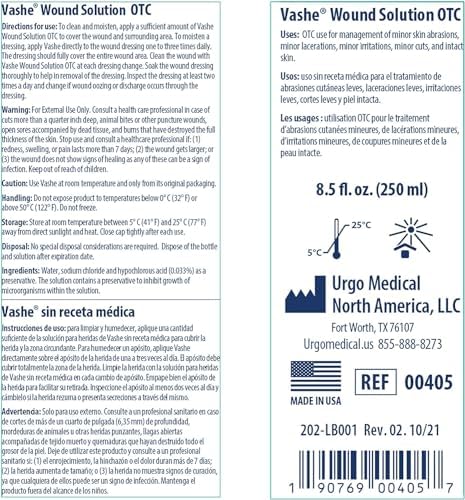 Vashe Wound Solution OTC | Pure Hypochlorous Acid-Preserved Wound Cleanser | Home Wound Care | Non-Cytotoxic and Skin-Neutral pH | 8.5 Fl Oz
