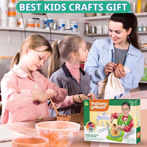 Pottery Wheel for Kids - Complete Pottery Painting Kit Arts and Crafts for Kids Ages 8-12 with 3 Pack Air Dry Clay Art Supplies Toys for Girls Boy Birthday Gift for 6 7 8 9 10 11 12+
