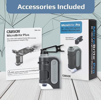 Carson MicroBrite Portable Digital Pocket Microscope for Kids or Adults, Accurate 60x-120x Zoom, Handheld Microscope with Phone Clip & Smartphone App (MM-350)