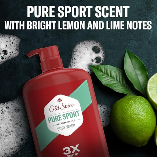 Old Spice Refreshing Body Wash for Men, High Endurance, 3X Defense, 24/7 Shower Fresh with Long Lasting Scent, Pure Sport Scent, 33.4 oz (Pack of 4)