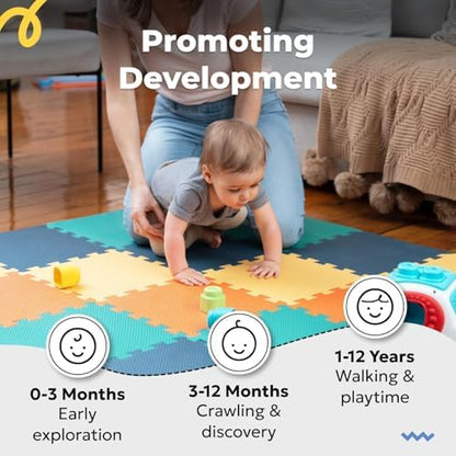 MioTetto Foam Floor Tiles for Kids - Non-Toxic Comfortable Baby Play Mat and Interlocking Foam Tiles, Fits with 50x50 Playpen Mat for Crawling & Development, Soft Play Mat for Babies 6-12 Months