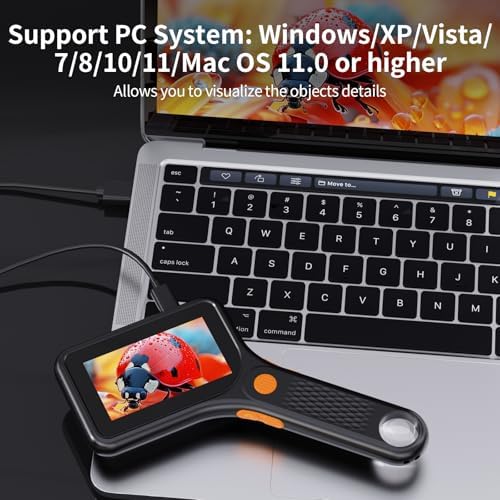 Digital Microscope for Adults, Handheld Pocket USB Microscope with 3 Inch HD Screen, Portable Coin Magnifier with 8 Adjustable LED Lights, Compatible with Windows & MacOS View - Black