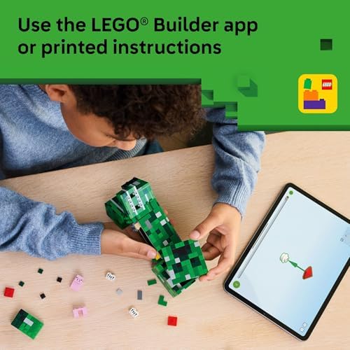 LEGO Minecraft The Creeper Kids Toy - Minecraft Toy for Gaming Fans - Room Decor for Gamers 10 and Up - Poseable Action Figure with 1st Version Minifigure - Gift for Boys and Girls - 21276