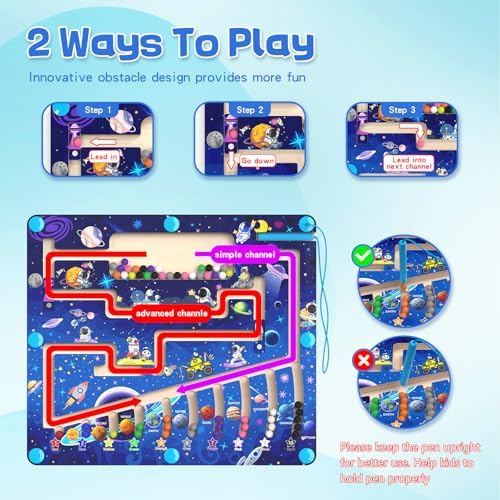Magnetic Color and Number Maze - Montessori Toys for 3+ Year Old - Wooden Color Matching Learning Counting Puzzle Board -Toddler Activities Fine Motor Skills Toys for Boys Girls 3 4 5 Years Old