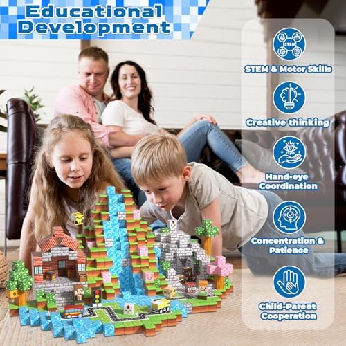 200 PCS 0.8in Magnetic Blocks - Magnet Toys & Magnetic Building Blocks Cubes, Stacking Magnets, STEM Toys for School Acitivities, Birthday Gifts for Boys Age 3+ Years Old (Theme: Forests)