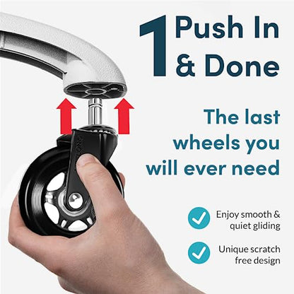 Lifelong Office Chair Wheels Replacement Rubber Chairs Casters for Hardwood Floors and Carpet, Set of 5, Heavy Duty Desk Casters for Chairs to Replace Office Chair Mats - Universal Fit