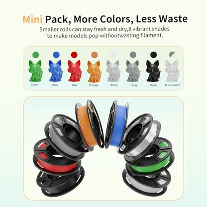 CREALITY PETG Filament Bundle, 8 Colors Total 2kg, 1.75mm 3D Printer PETG Filament, Individually Vacuum-Sealed, Fit for Most FDM 3D Printers, Black+White+Grey+Tansparent+Red+Blue+Green+Orange