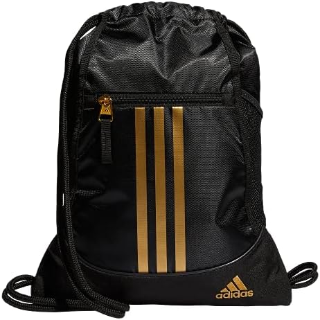 adidas Alliance Sackpack, Drawstring Backpack, Lightweight Small Gym Bag for Women and Men, Black/Gold Metallic/Black, One Size