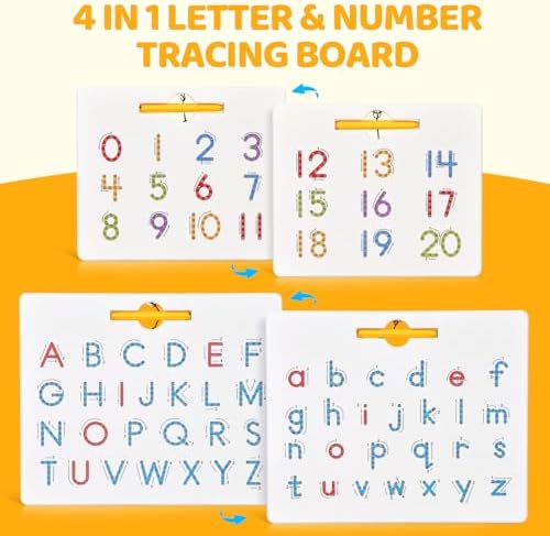 GAMENOTE Double Sided Magnetic Letter & Number Board Set - Alphabet & Numbers Tracing Board for Toddlers, ABC Uppercase & Lowercase Practicing, Math Learning, Educational Toys for Kids