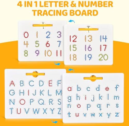 GAMENOTE Double Sided Magnetic Letter & Number Board Set - Alphabet & Numbers Tracing Board for Toddlers, ABC Uppercase & Lowercase Practicing, Math Learning, Educational Toys for Kids