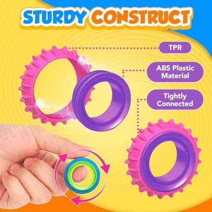 Fidget Toys Sensory Rings for Kids: 24 Pack Finger Rings - Quiet Stress Toys for Kids Autism Calming - Fun Fidgets for Classroom Prize Easter Stuffer