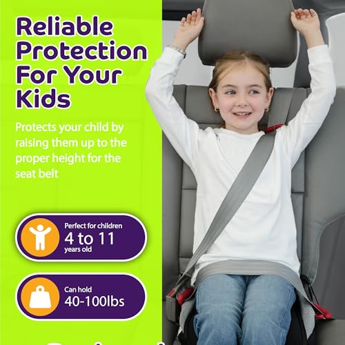 BubbleBum Inflatable Booster Car Seat – Foldable, Lightweight, Backless Travel Booster Seat for Kids, Portable Carseat for Toddler, Fits 3 Across, Compact for Uber - Ages 4-11 Year Old, - Black