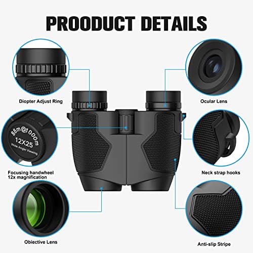 Binoculars 12x50 for Adults and Kids Night Vision Binoculars Compact Binocular Waterproof Binocular Wide Field of View for Bird Watching,Hiking,Hunting,Concert with Carrying Bag