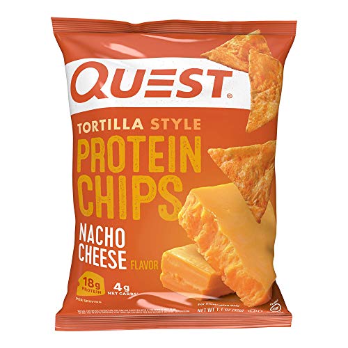 Quest Nutrition Nacho Cheese Tortilla Style Protein Chips, 18g Protein, 4g Net Carb, Low Carb, Gluten Free, 1.1 oz (Pack of 12)
