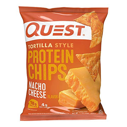 Quest Nutrition Nacho Cheese Tortilla Style Protein Chips, 18g Protein, 4g Net Carb, Low Carb, Gluten Free, 1.1 oz (Pack of 12)