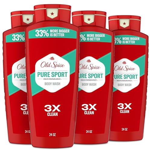 Old Spice Refreshing Body Wash for Men, High Endurance, 3X Defense, 24/7 Shower Fresh with Long Lasting Scent, Pure Sport Scent, 24 oz (Pack of 4)