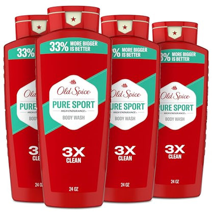 Old Spice Refreshing Body Wash for Men, High Endurance, 3X Defense, 24/7 Shower Fresh with Long Lasting Scent, Pure Sport Scent, 24 oz (Pack of 4)