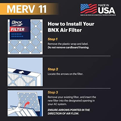 BNX TruFilter 20x25x1 Air Filter MERV 11 (6-Pack) - MADE IN USA - Allergen Defense Electrostatic Pleated Air Conditioner HVAC AC Furnace Filters for Allergies, Dust, Pet, Smoke, Allergy MPR 1200 FPR 7
