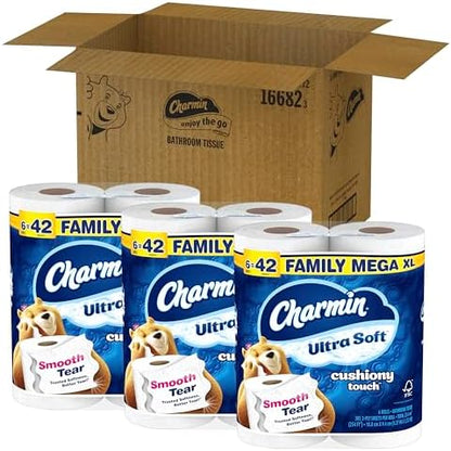 Charmin Toilet Paper Ultra Soft Cushiony Touch, 18 Family Mega XL Rolls = 126 Regular Rolls