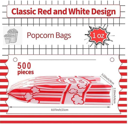 VOISEN Paper Popcorn Bags,500 Pack 1oz Popcorn Bags Individual Servings, Popcorn Bag Bulk for Popcorn Machine,Movie Nights Pop Corn Bags