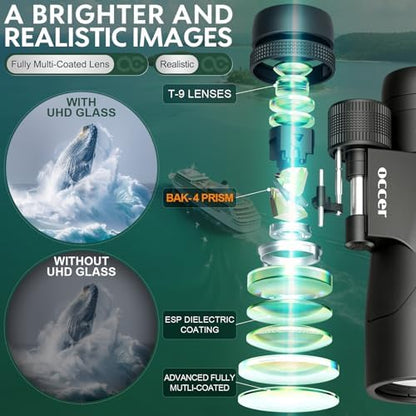 occer 12x50 Binoculars for Adults High Powered - HD Bird Watching Binocular for Hunting with Clear Vision - Easy Focus Binoculars with Long Range for Hiking Travel Cruise Trip Concert Stargazing