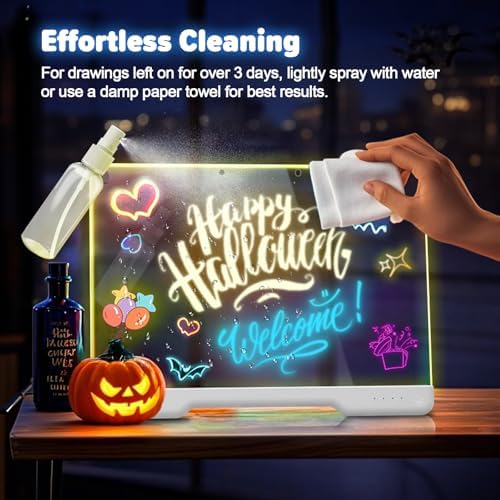 16-Inch Rechargeable Doodle Glow LED Note Board, 7-Color Light Modes, Neon Art Dry Erase Light Up Drawing Pad with Built-in Stand, Sketching Gift Toy for Kids/Girls/Teens, 5 Markers & Tracing Book