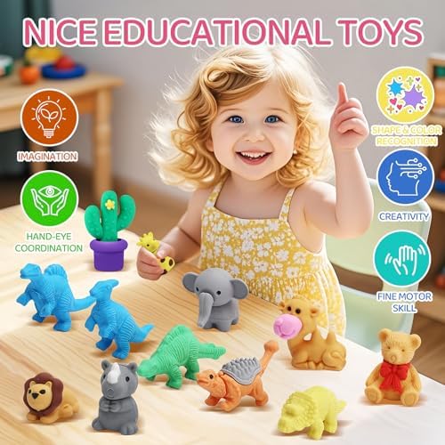 91Pcs Animal Erasers Desk Pets for Kids Animal Pencil Erasers Bulk Puzzle Eraser Toys Gifts for Classroom Prizes,Game Reward,Treasure Box,Easter Egg Fillers,Goodie Bag Stuffers,Party Favors
