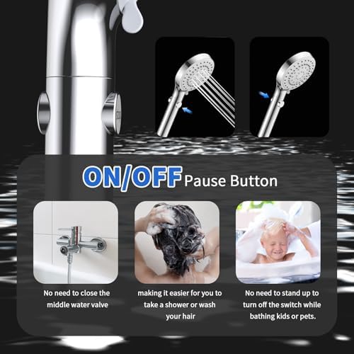 Shower Head with Handheld, High Pressure Handheld Shower Head with 80" Extra Long Stainless Steel Hose & Adjustable Bracket, Showerhead with ON/OFF Switch for Pets Bath