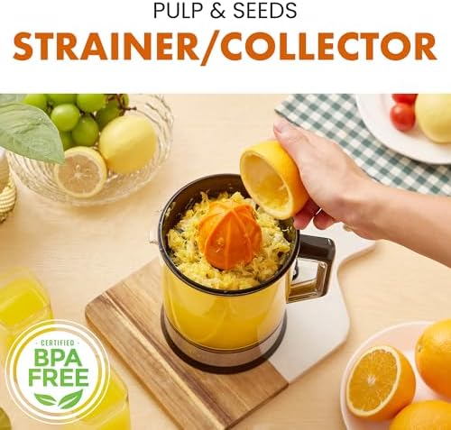 Elite Gourmet ETS740 BPA-Free Electric Citrus Juicer with 2 Cones, Compact, Large Volume, Pulp Control, Oranges, Lemons, Limes, Grapefruits with Easy Pour Spout, 1.2L, Black/Stainless Steel