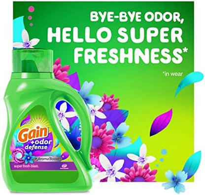 Gain + Odor Defense Liquid Laundry Detergent Super Fresh Blast Scent 154 fl oz 107 Loads HE Compatible (Pack of 2)