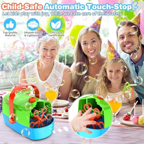 Bubble Machine Durable Automatic Bubble Blower, 18000+ Big Bubbles Per Minute Bubbles for Kids Toddlers Bubble Maker Operated by Plugin or Batteries Bubble Toys for Indoor Outdoor Birthday Party