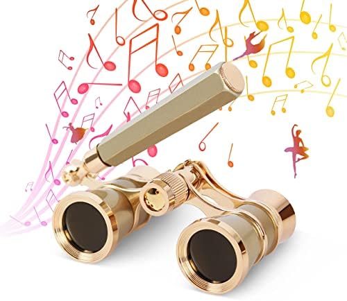 Aomekie Opera Glasses Binoculars 3X25 Theater Glasses Mini Binocular Compact with Handle for Adults Women in Musical Concert（Gold）